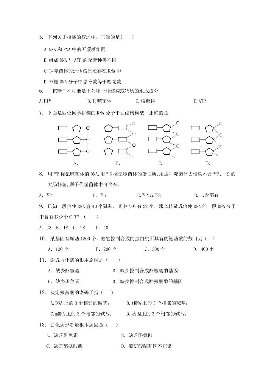 山东省中图版生物2012届高三单元测试12：《遗传与变异的分子基础》（必修2）.doc_第2页