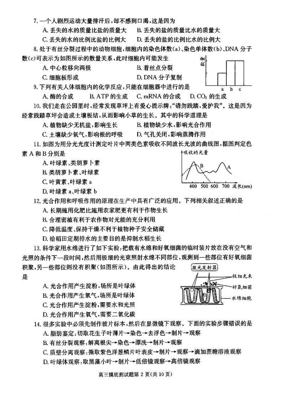 四川省成都市2015届高三摸底（零诊）考试生物试题 扫描版含答案.doc_第2页