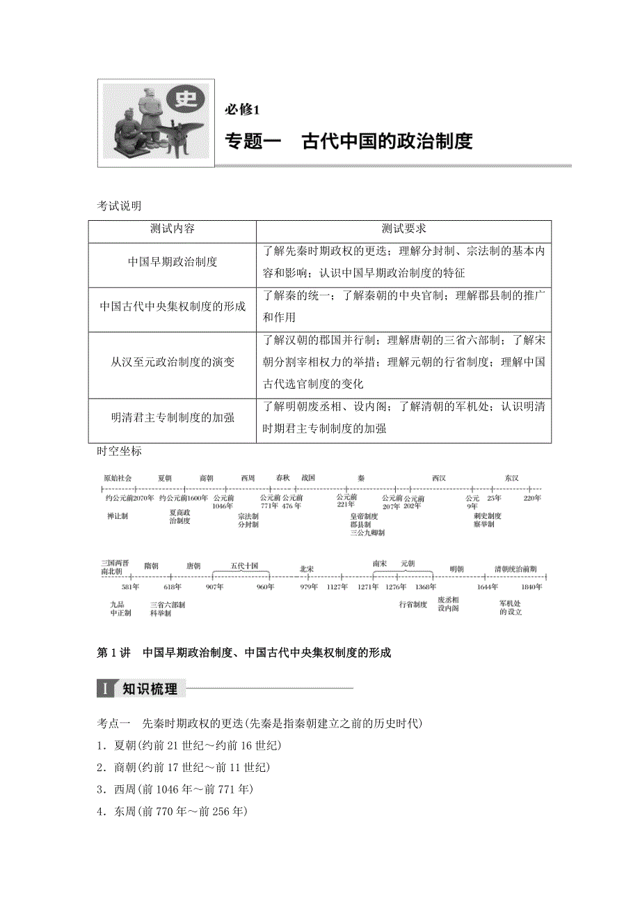 2018年江苏小高考历史《学业水平测试》讲练稿（知识梳理 考题演练 挑战A级）：专题一 古代中国的政治制度 WORD版含答案.doc_第1页