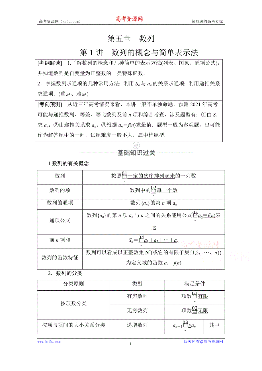 2021届山东高考数学一轮创新教学案：第5章 第1讲 数列的概念与简单表示法 WORD版含解析.doc_第1页