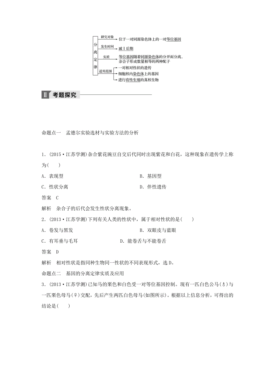 2018年江苏小高考生物《学业水平测试》讲练稿（知识整合 考题探究 专题训练）：第9讲 基因的分离定律与自由组合定律 WORD版含答案.doc_第3页