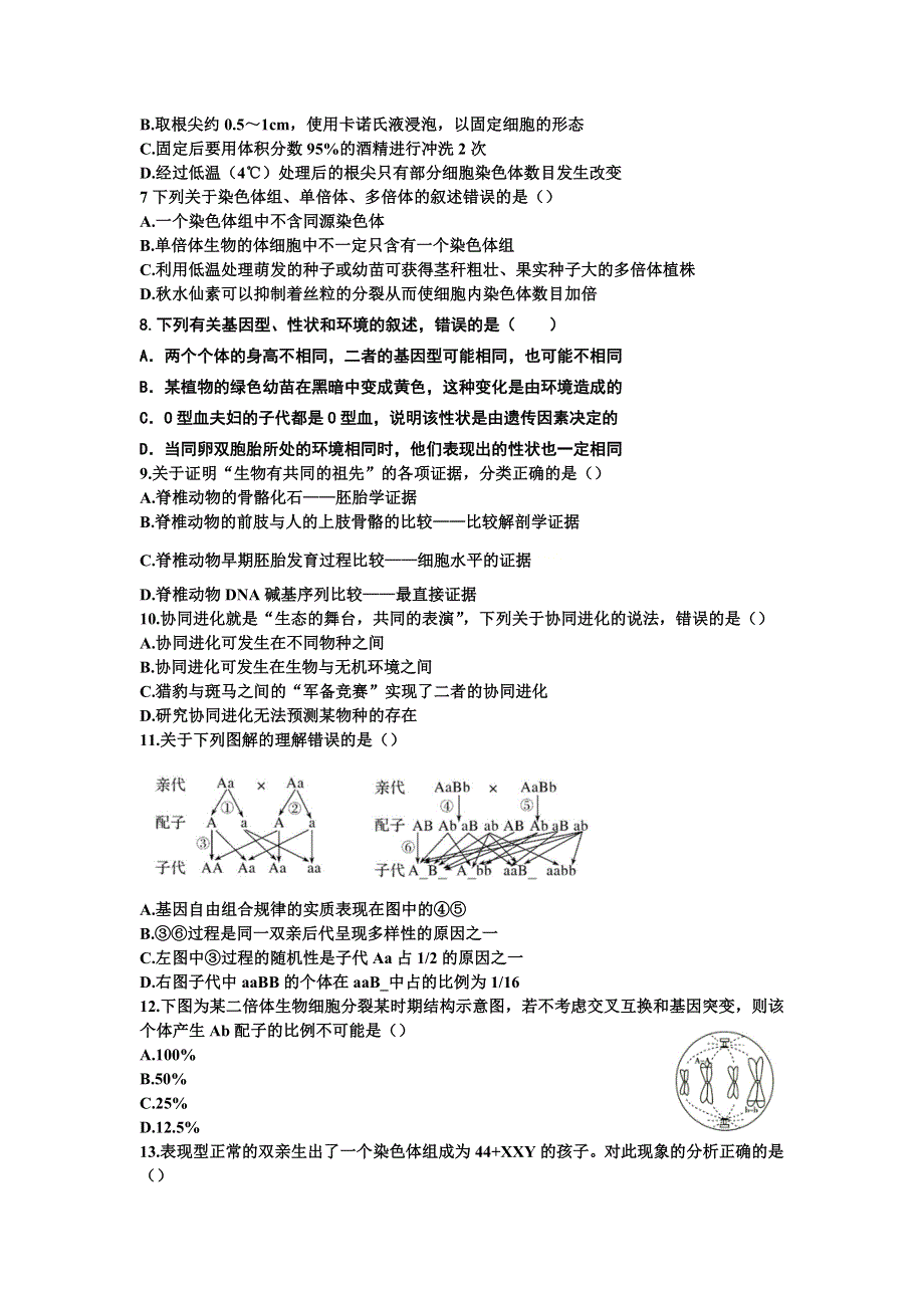 山东省临朐县实验中学2020-2021学年高一下学期6月月考生物试题 WORD版含答案.doc_第2页