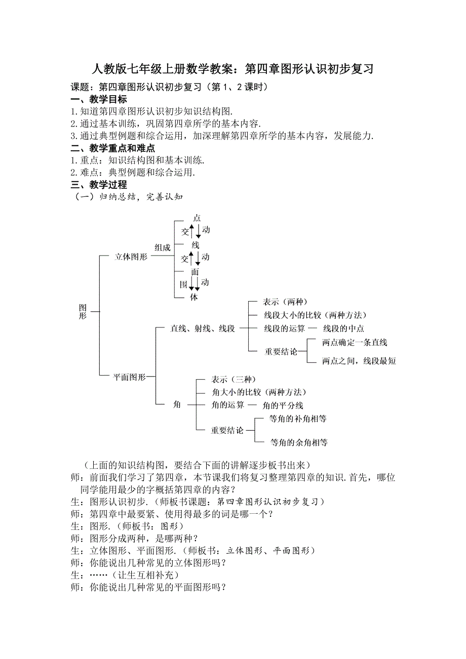 人教版七年级上册数学教案：第四章图形认识初步复习.docx_第1页