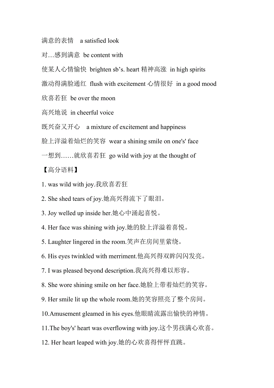 2020-2021学年人教版（2019）高一英语必修二基础知识：读后续写必备素材一情绪类高级表达 WORD版含答案.doc_第2页