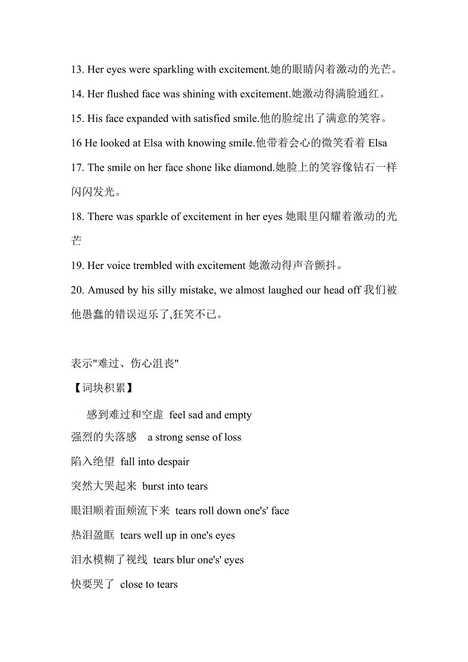 2020-2021学年人教版（2019）高一英语必修二基础知识：读后续写必备素材一情绪类高级表达 WORD版含答案.doc_第3页