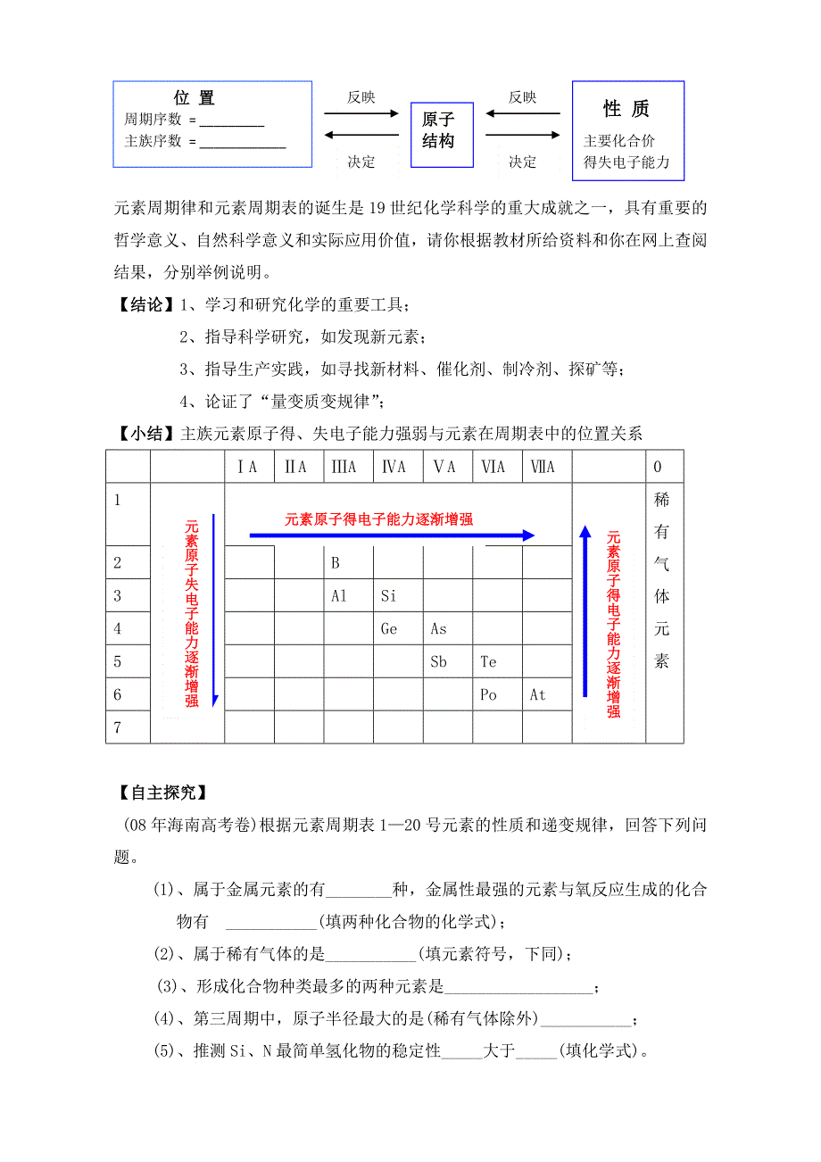 2016-2017学年重庆市云阳县南溪中学校新人教版高一化学必修2学案：1.2 元素周期律（第3课时） WORD版.doc_第3页