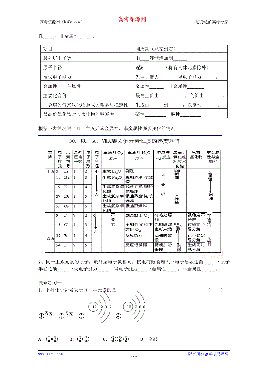 2012-2013学年高二化学学案：1.1.3 元素周期表及应用(苏教版必修2学案).doc_第2页