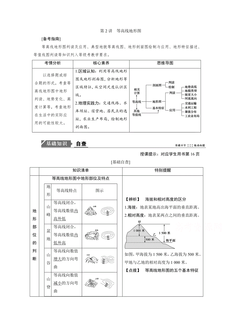 2021届新高考人教版地理一轮复习教师用书：第1章 第2讲　等高线地形图 WORD版含解析.doc_第1页