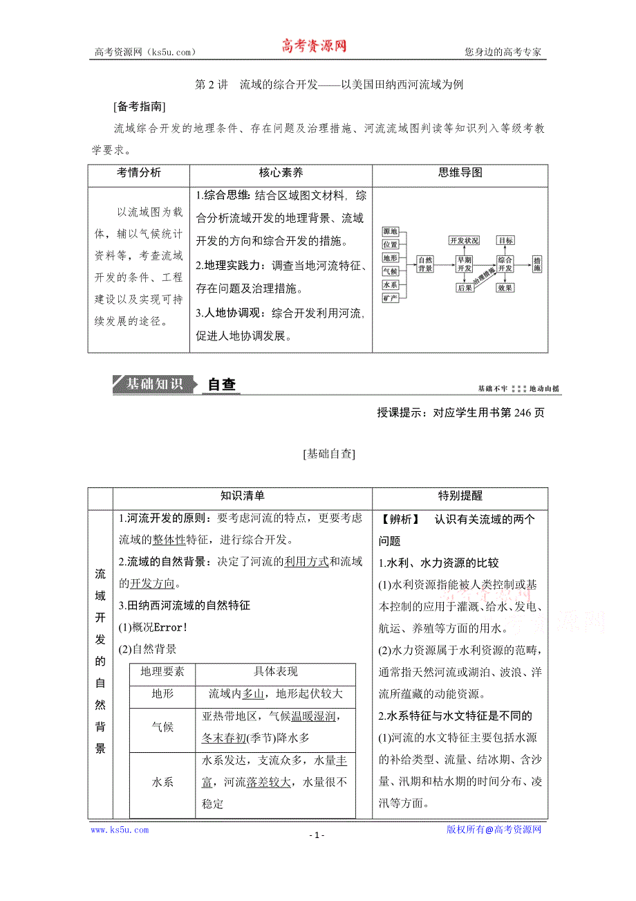 2021届新高考人教版地理一轮复习教师用书：第15章 第2讲　流域的综合开发——以美国田纳西河流域为例 WORD版含解析.doc_第1页