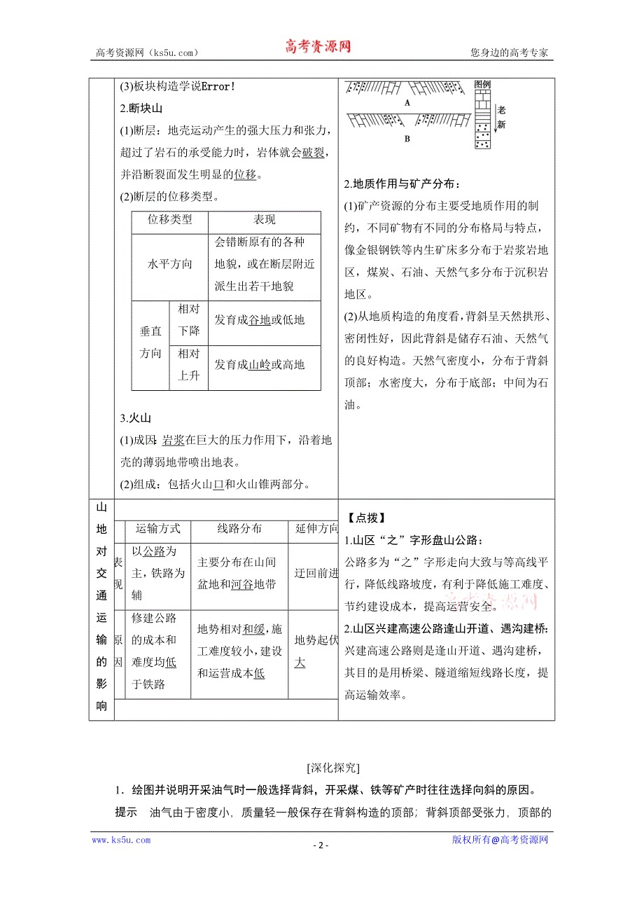 2021届新高考人教版地理一轮复习教师用书：第5章 第2讲　山地的形成 WORD版含解析.doc_第2页