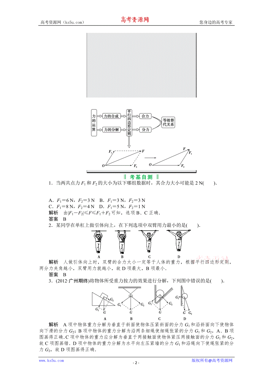 2013届高考物理一轮复习讲义：2.2 力的合成与分解.doc_第2页