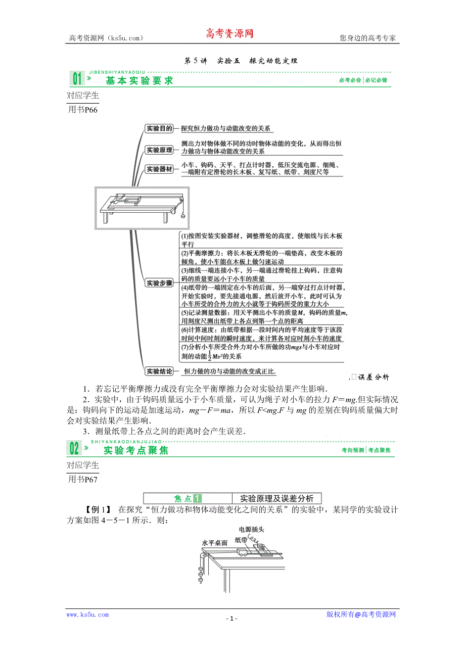 2013届高考物理一轮复习讲义：4.5 实验五 探究动能定理.doc_第1页