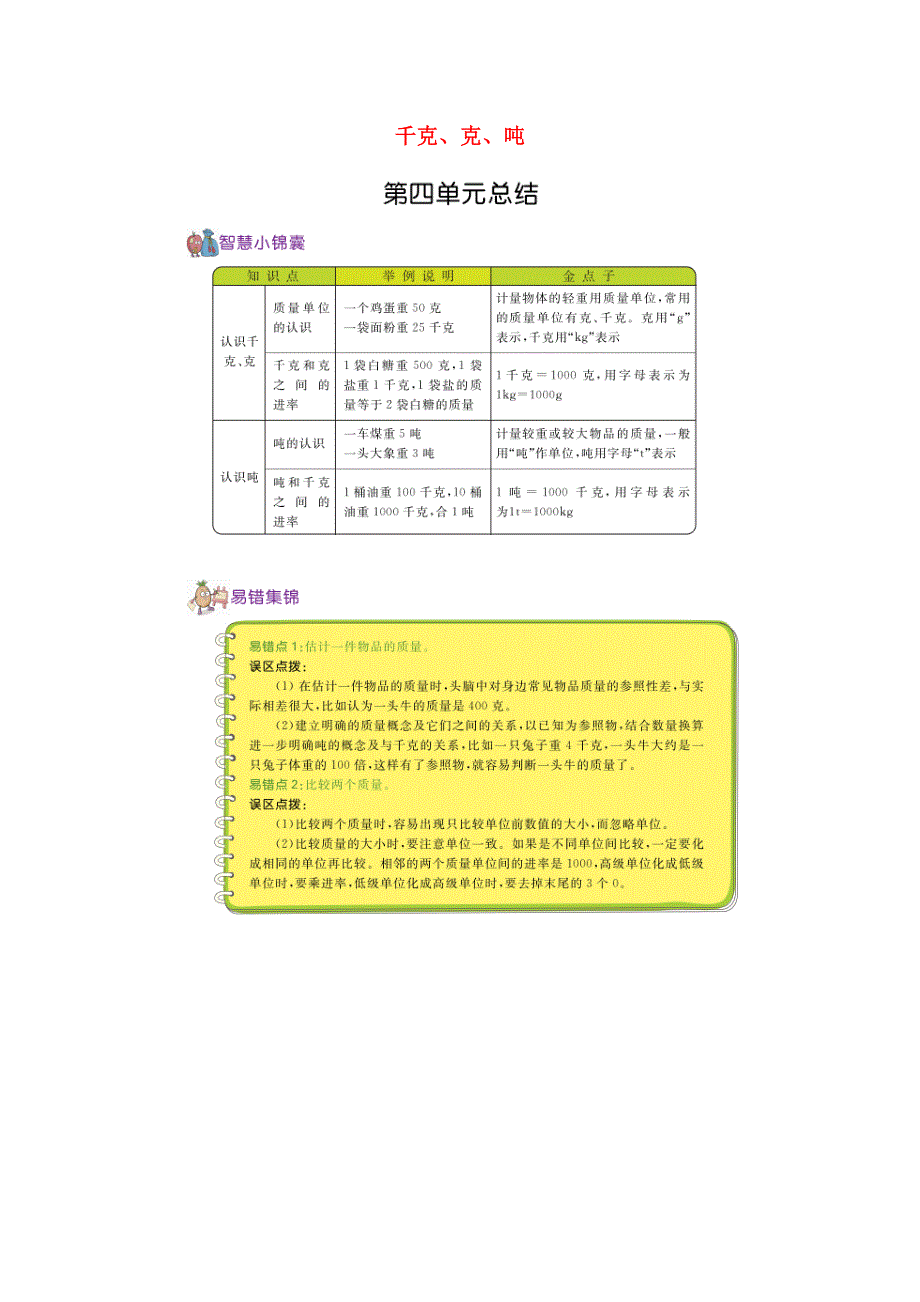 三年级数学下册 四 千克、克、吨知识清单素材 北师大版.docx_第1页