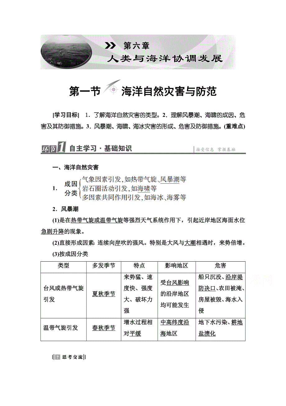 2020-2021学年人教版高中地理选修2学案：第6章 第1节 海洋自然灾害与防范 WORD版含解析.doc_第1页