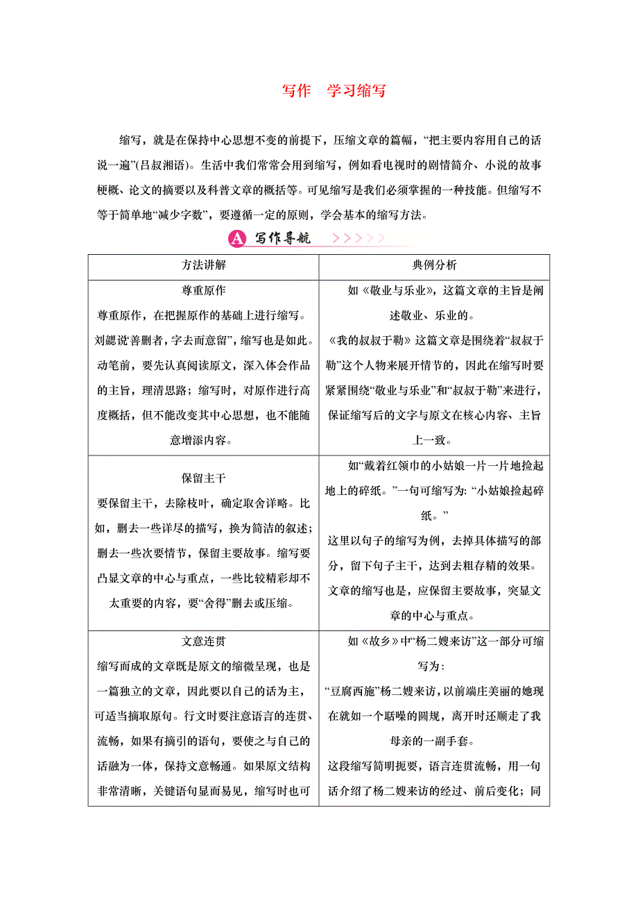 2022九年级语文上册 第四单元 写作 学习缩写 新人教版.doc_第1页