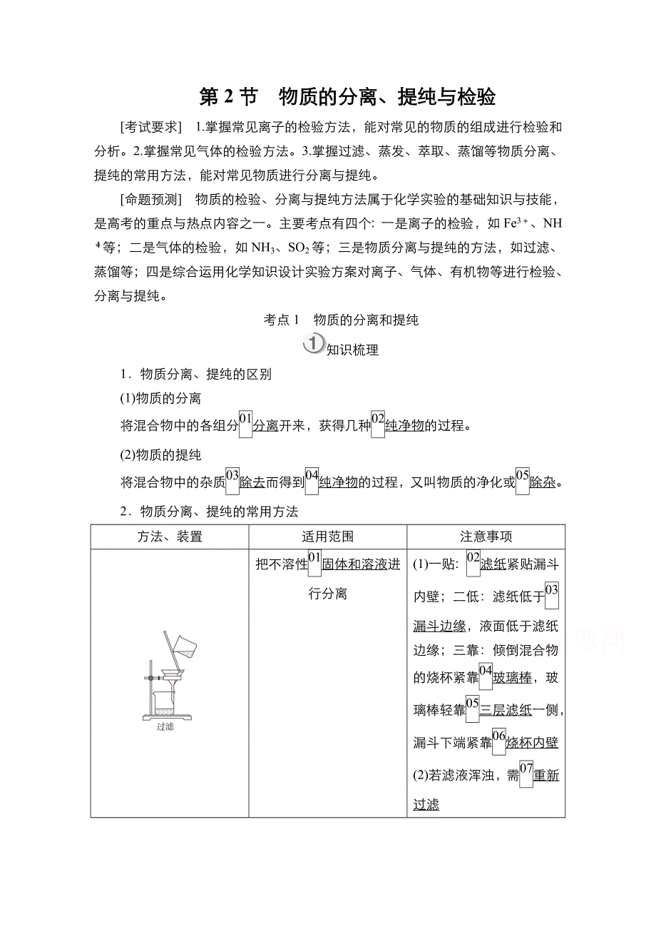 2021届新高考化学一轮复习（选择性考试A方案）学案：第10章 第2节 物质的分离、提纯与检验 WORD版含解析.doc_第1页