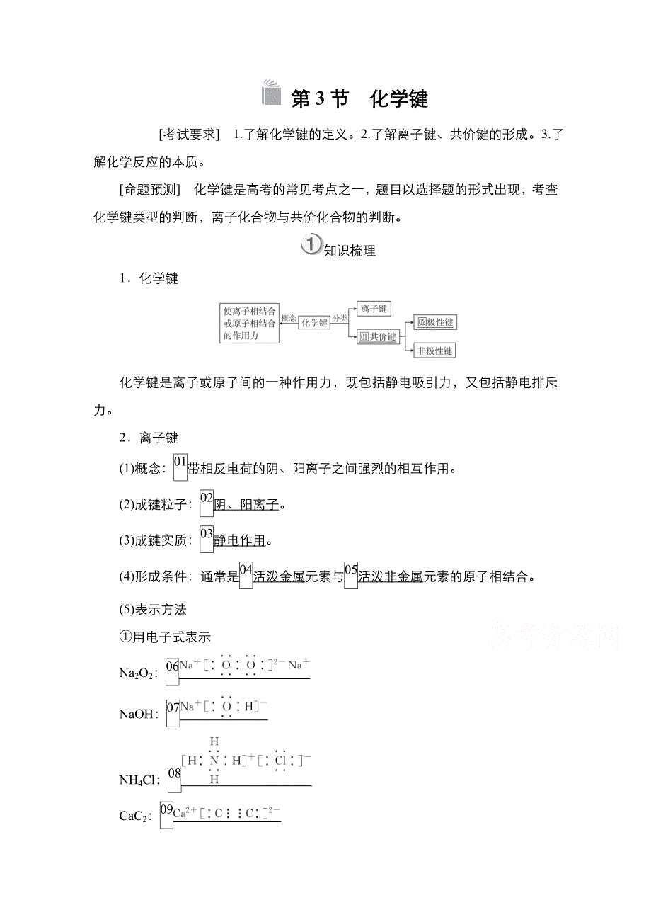 2021届新高考化学一轮复习（选择性考试A方案）学案：第5章 第3节　化学键 WORD版含解析.doc_第1页