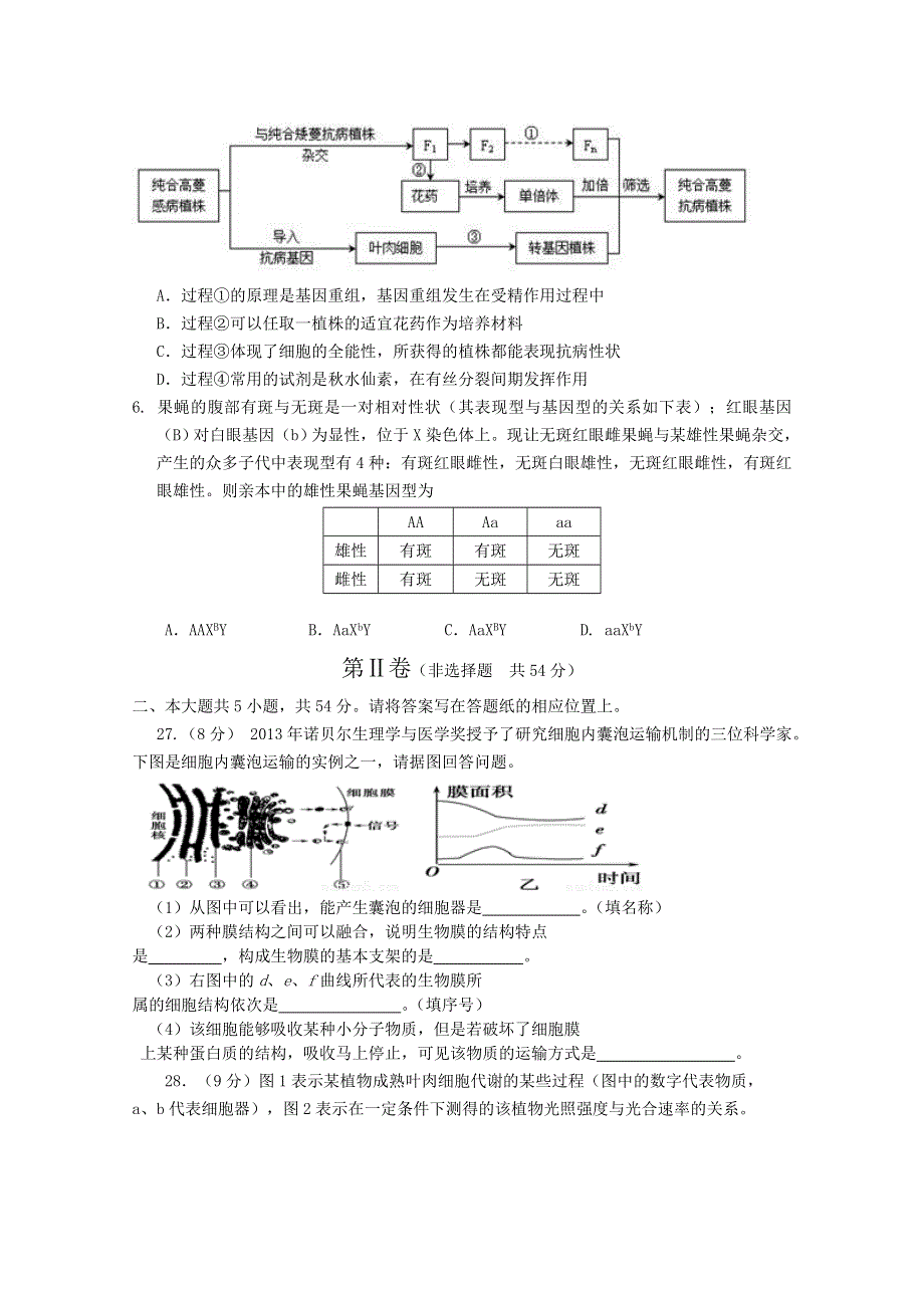 山东省临沂七中2016届高三上学期第二次理综测试生物试题 WORD版含答案.doc_第2页