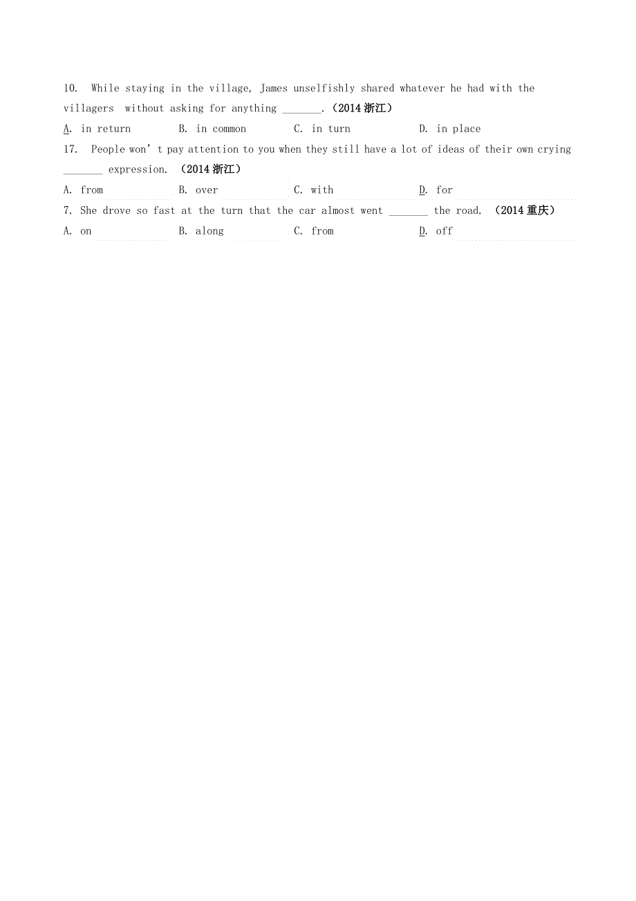 2012-2014年高考英语题型分类汇编之单选 介词 WORD版含答案.doc_第3页