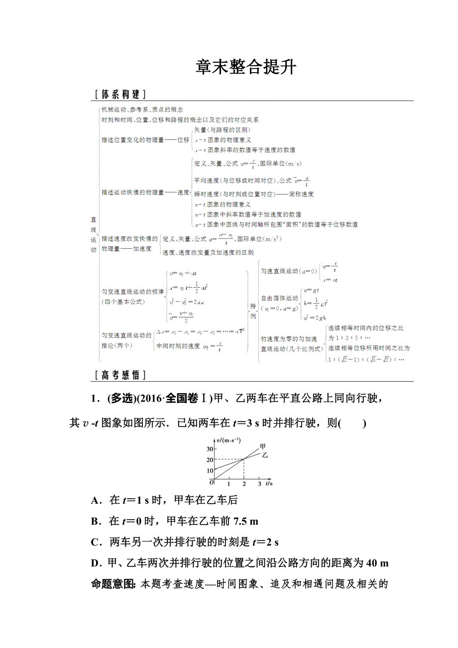 2018年秋东方思维高三物理第一轮复习课时跟踪练：章末整合提升1 WORD版含解析.doc_第1页