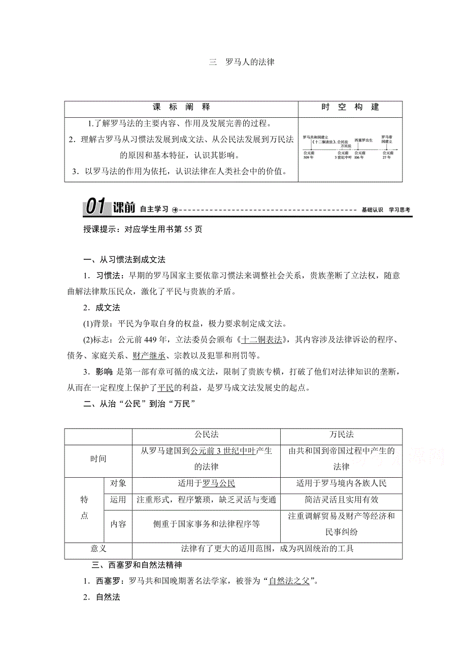 2020-2021学年人民版历史必修1学案：专题专题六 三　罗马人的法律 WORD版含解析.doc_第1页