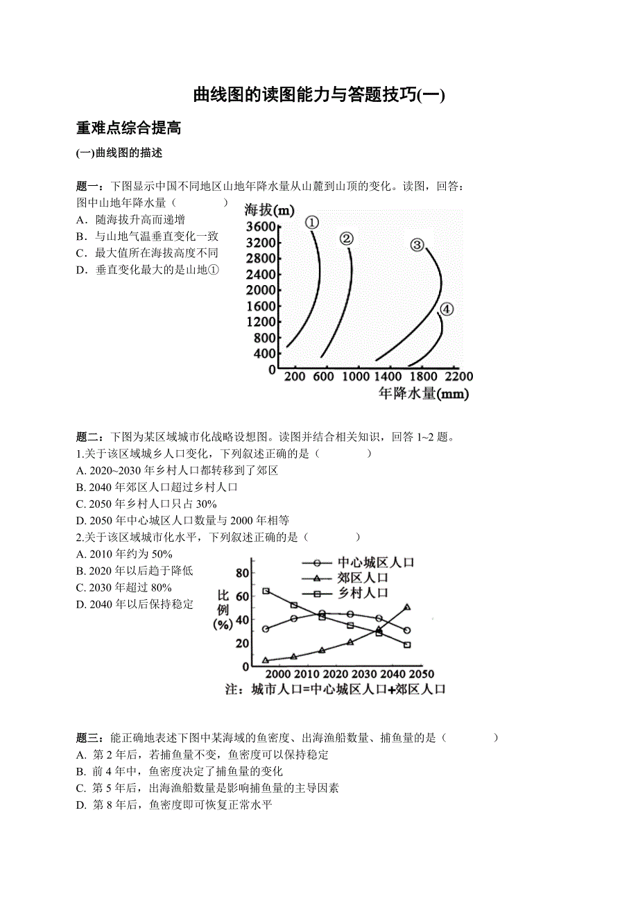 《北京市特级教师二轮训练》2014届高考地理重难点综合提高：曲线图的读图能力与答题技巧一 WORD版含答案.doc_第1页