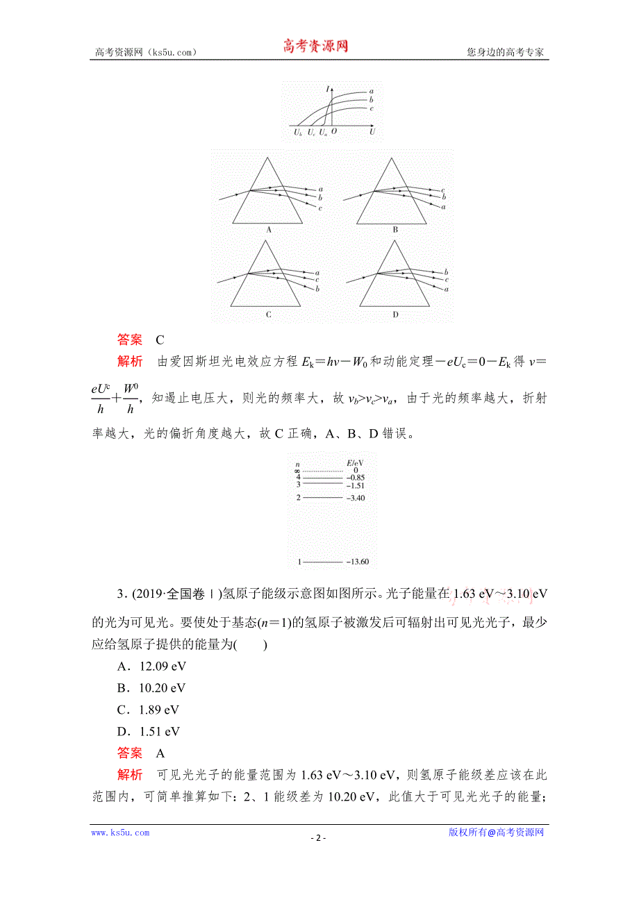 2020届高考大二轮专题复习冲刺物理（经典版）文档：第一部分 专题五 第13讲 近代物理初步 WORD版含解析.doc_第2页