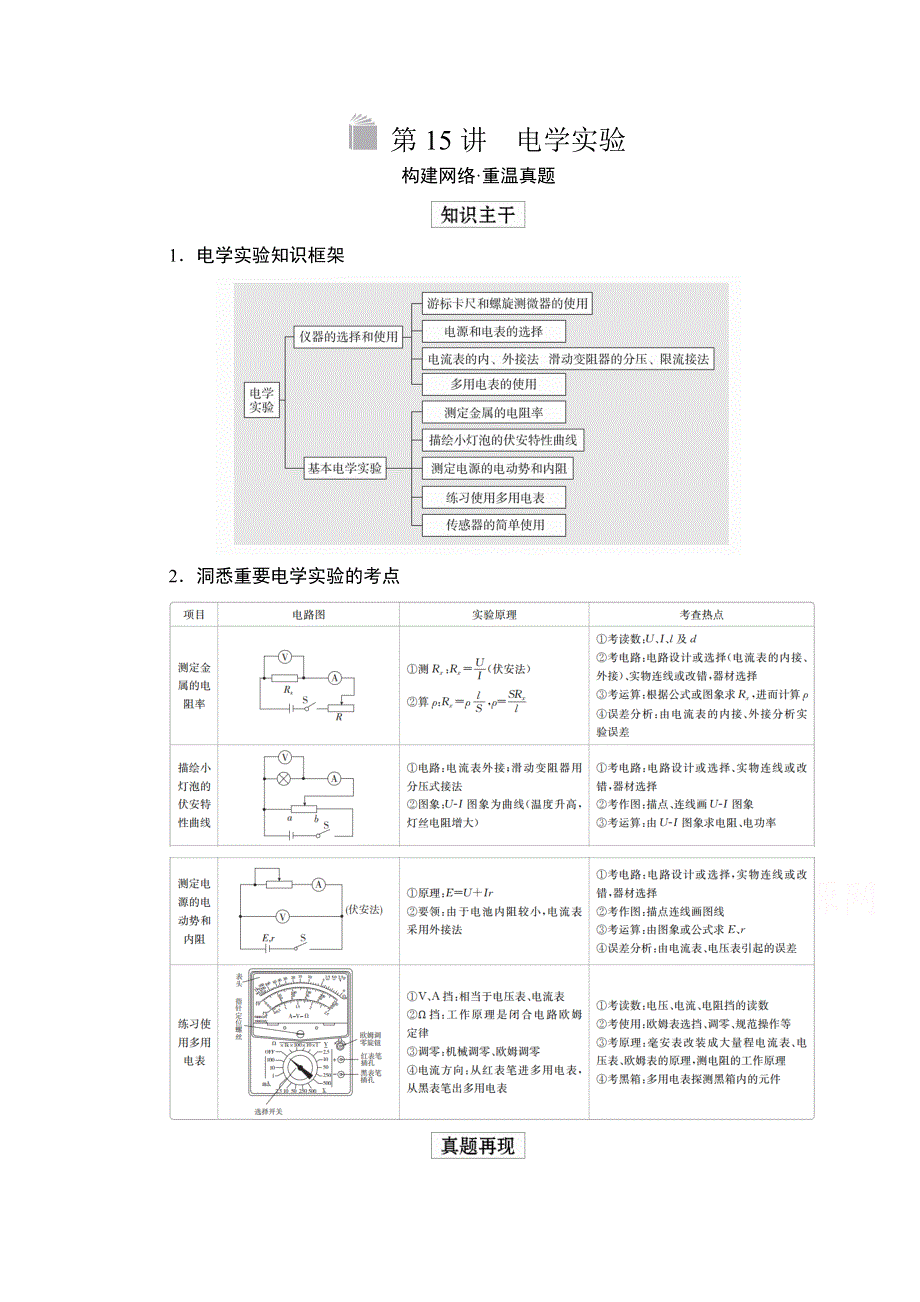 2020届高考大二轮专题复习冲刺物理（经典版）文档：第一部分 专题六 第15讲 电学实验 WORD版含解析.doc_第1页