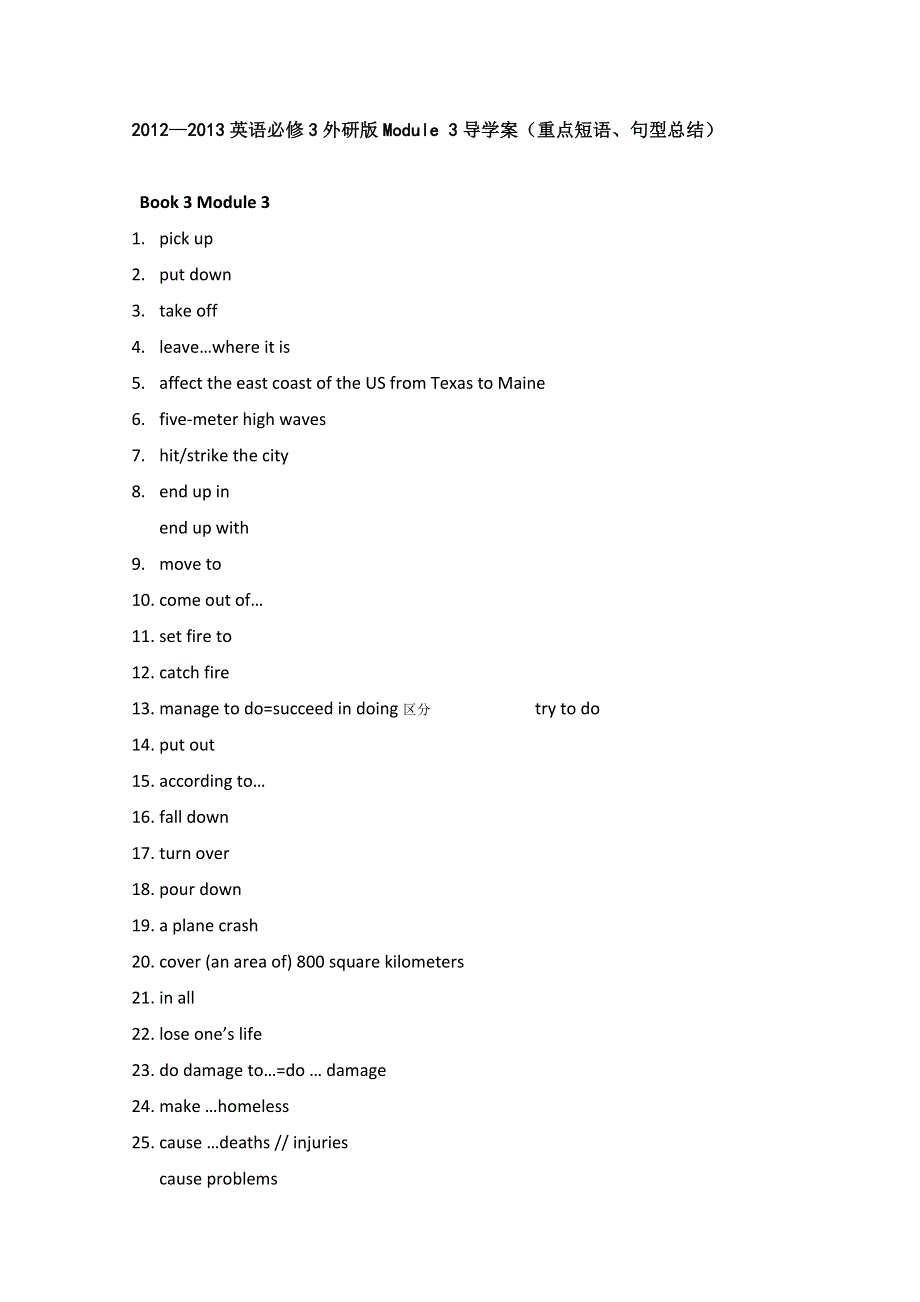 2012—2013英语必修3外研版MODULE 3导学案（重点短语、句型总结）.doc_第1页