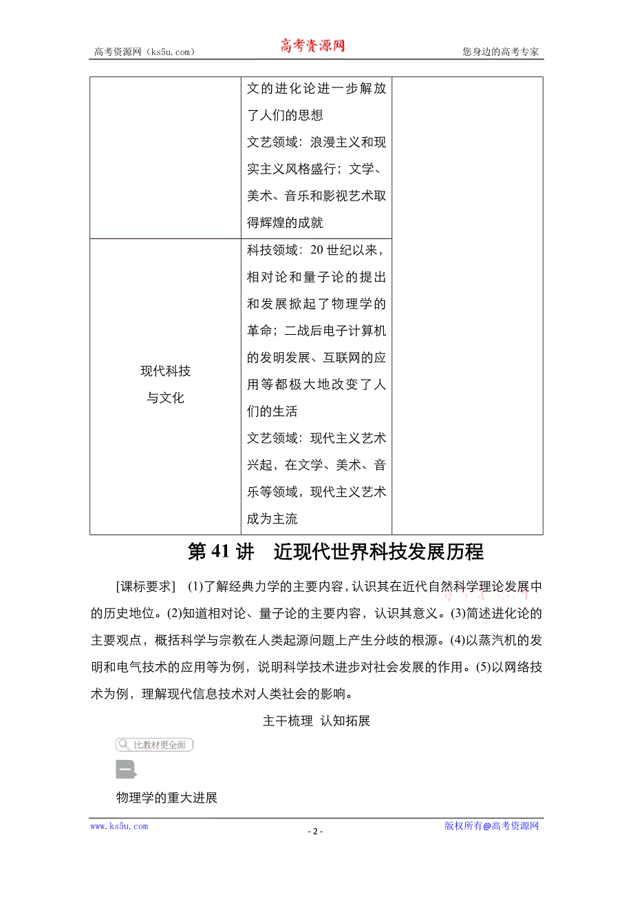 2021届新高考历史一轮复习（选择性考试模块版）学案：第14单元 第41讲　近现代世界科技发展历程 WORD版含解析.doc_第2页