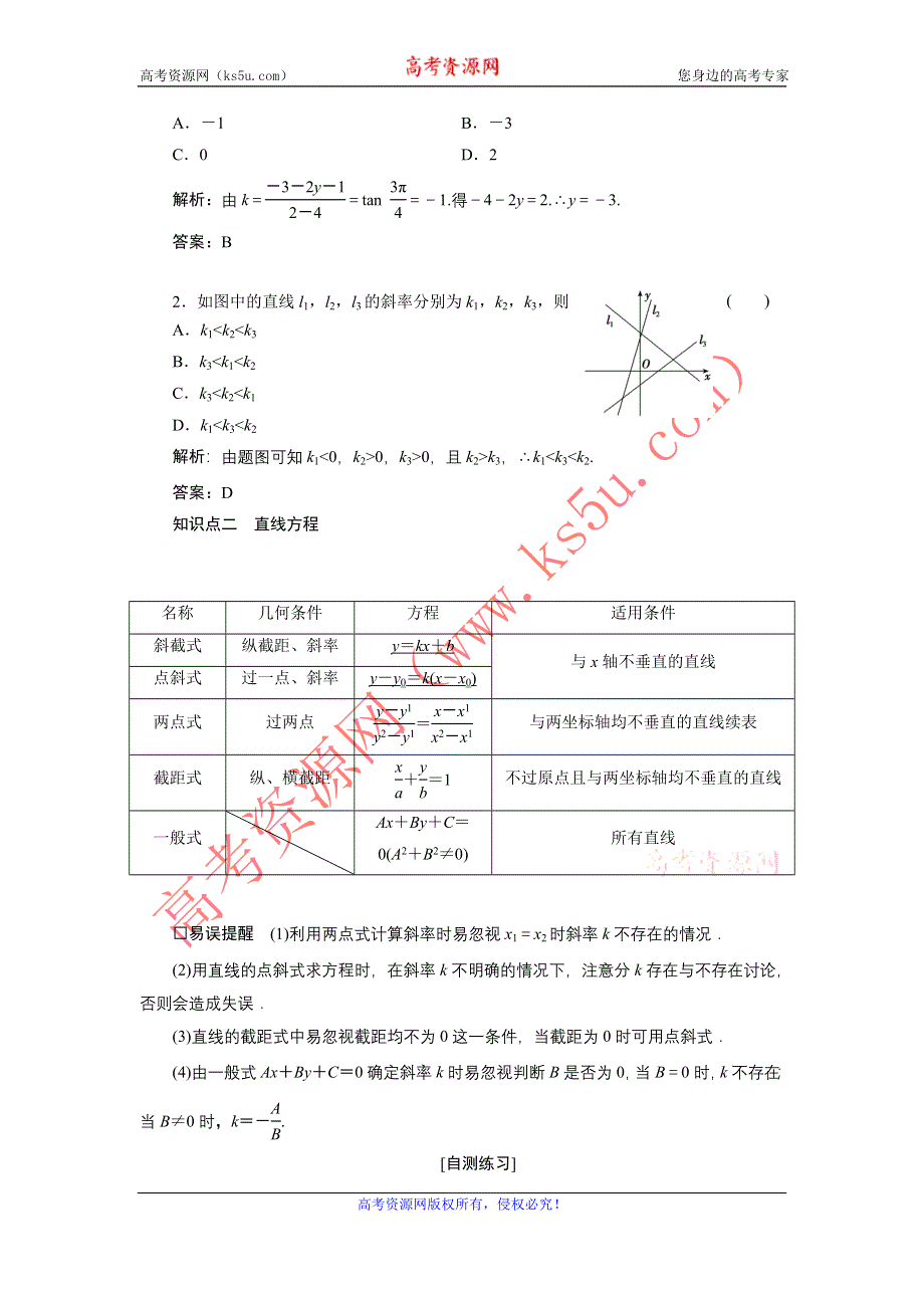 《优化探究》2017届高三数学人教版A版数学（理）高考一轮复习教案：8-1 直线的倾斜角与斜率、直线方程 WORD版含答案.doc_第2页