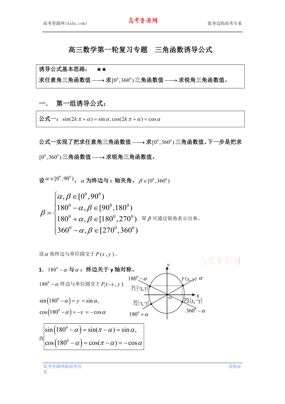 三角函数诱导公式讲义-2023届高三数学一轮复习 WORD版含解析.docx_第1页