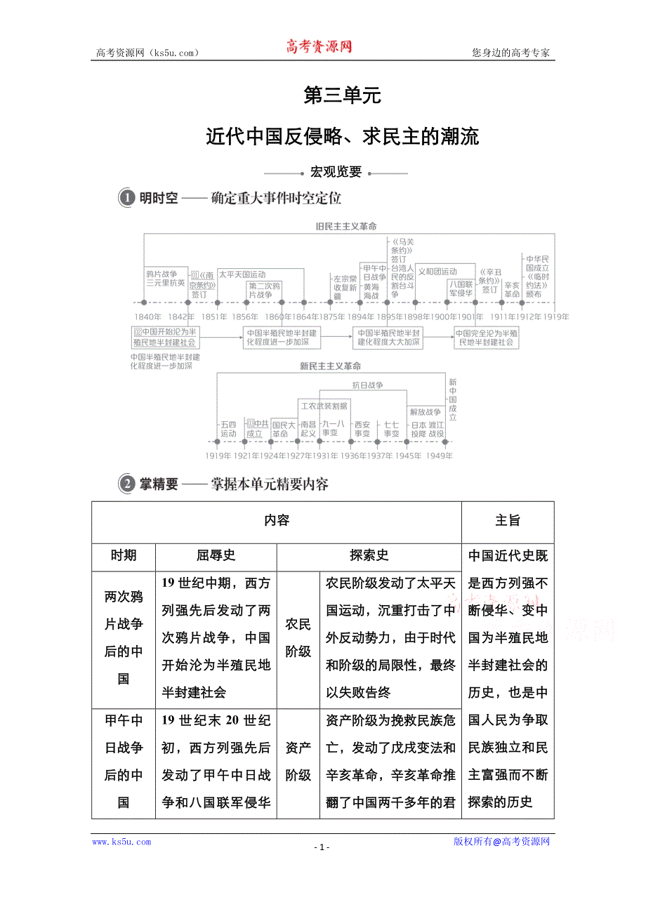 2021届新高考历史一轮复习（选择性考试模块版）学案：第3单元 第9讲 1840－1900年间列强侵华 WORD版含解析.doc_第1页