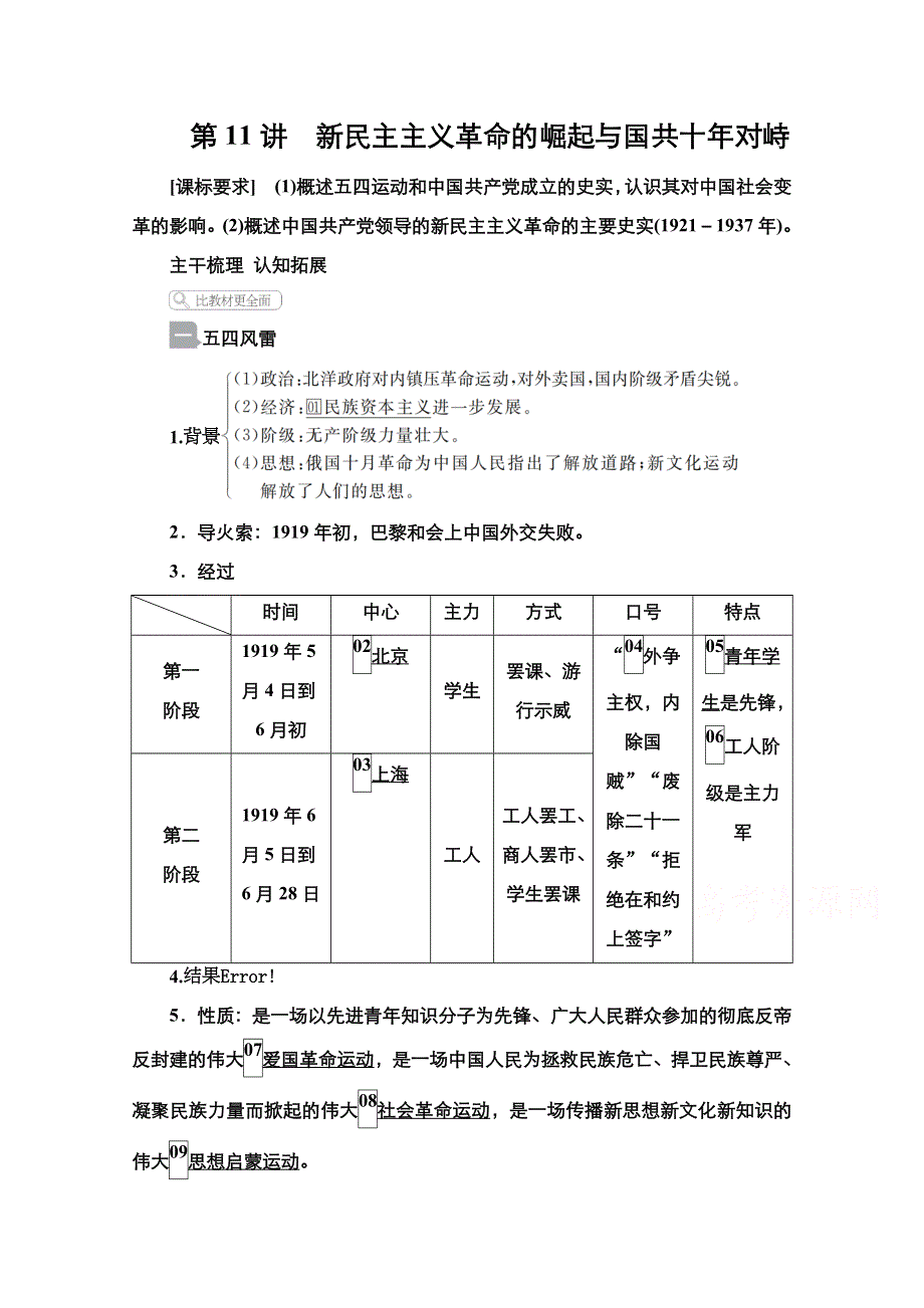 2021届新高考历史一轮复习（选择性考试模块版）学案：第3单元 第11讲 新民主主义革命的崛起与国共十年对峙 WORD版含解析.doc_第1页