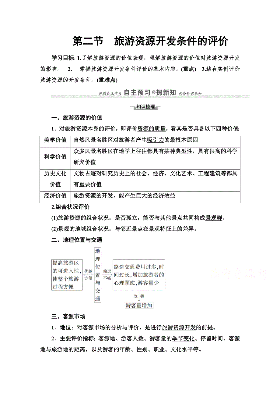 2020-2021学年人教版高中地理选修3学案：第2章 第2节　旅游资源开发条件的评价 WORD版含解析.doc_第1页