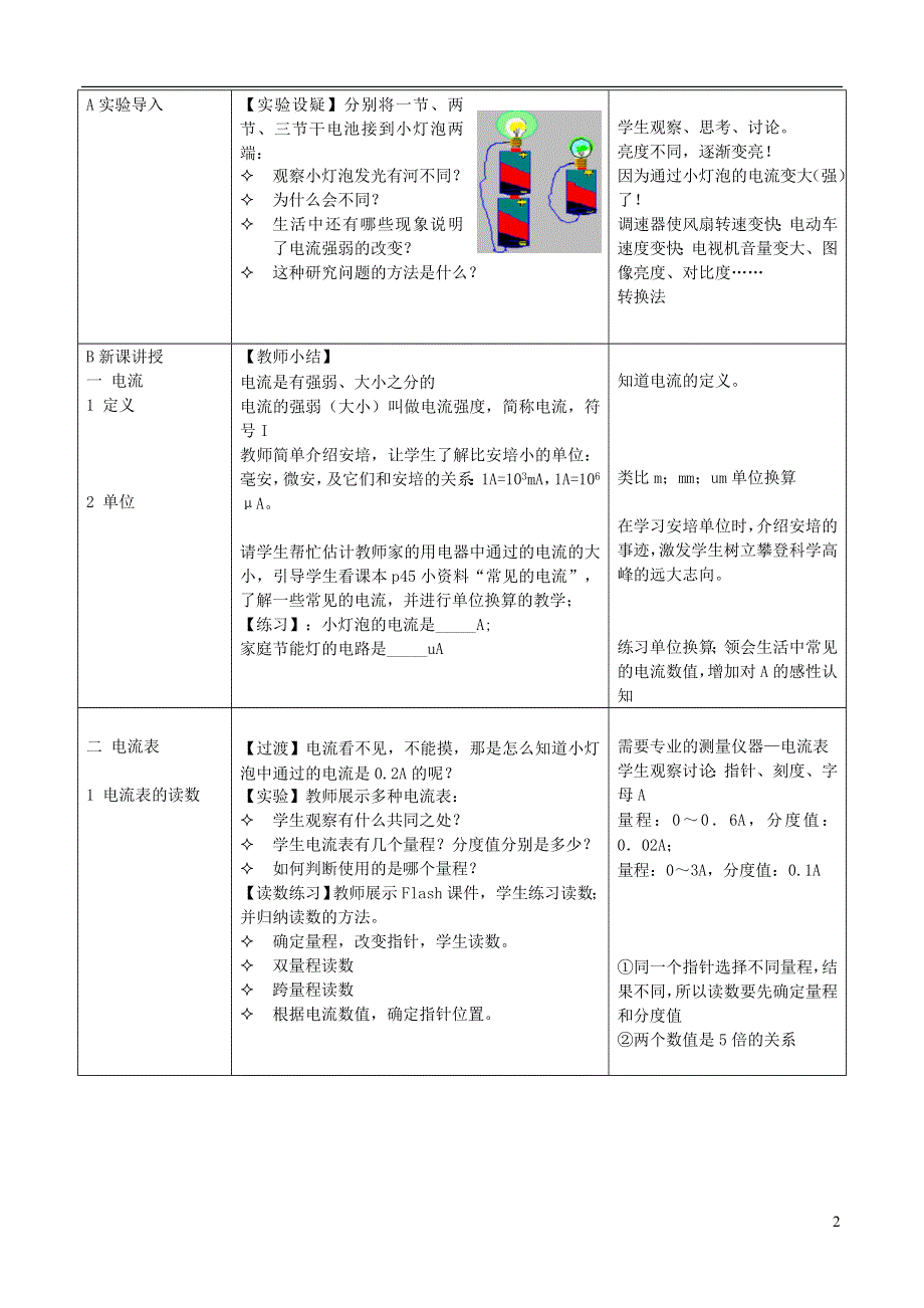 2022九年级物理全册 第十五章 电流和电路 第4节 电流的测量教学设计 （新版）新人教版.doc_第2页