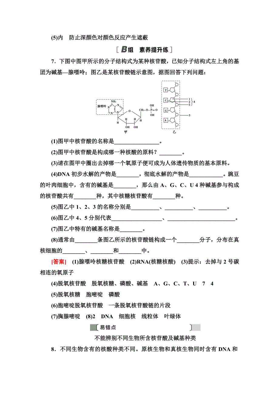 2020-2021学年人教版高中生物必修1课时作业：2-3 遗传信息的携带者——核酸 WORD版含解析.doc_第3页