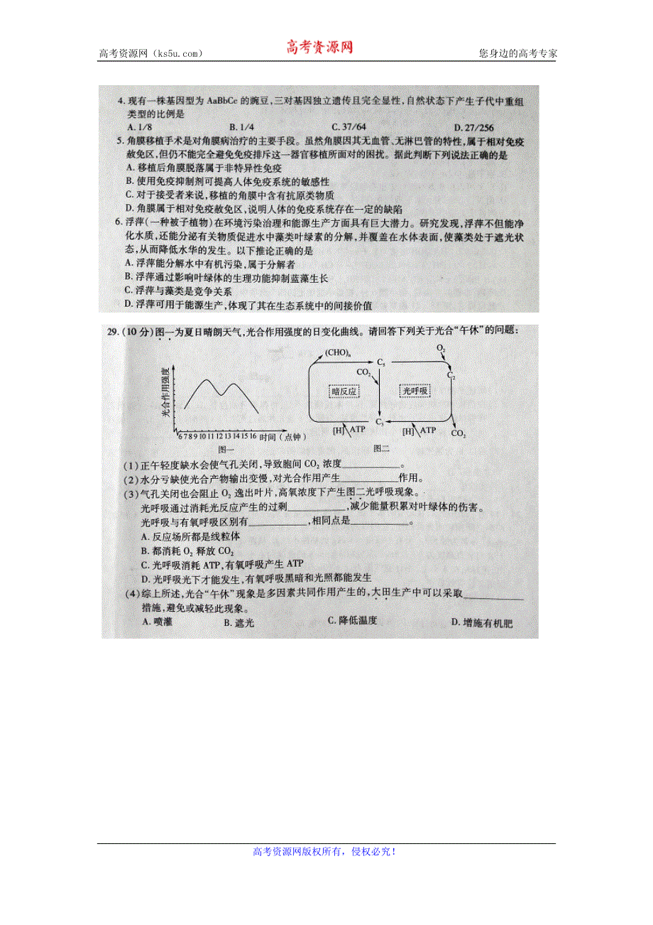 东北三省三校（哈师大附中、东北师大附中、辽宁实验中学）2017届高三第一次联合模拟考试理综生物试题 扫描版含答案.doc_第2页