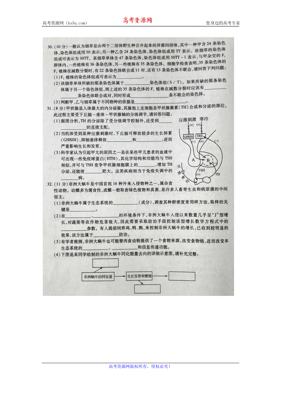 东北三省三校（哈师大附中、东北师大附中、辽宁实验中学）2017届高三第一次联合模拟考试理综生物试题 扫描版含答案.doc_第3页