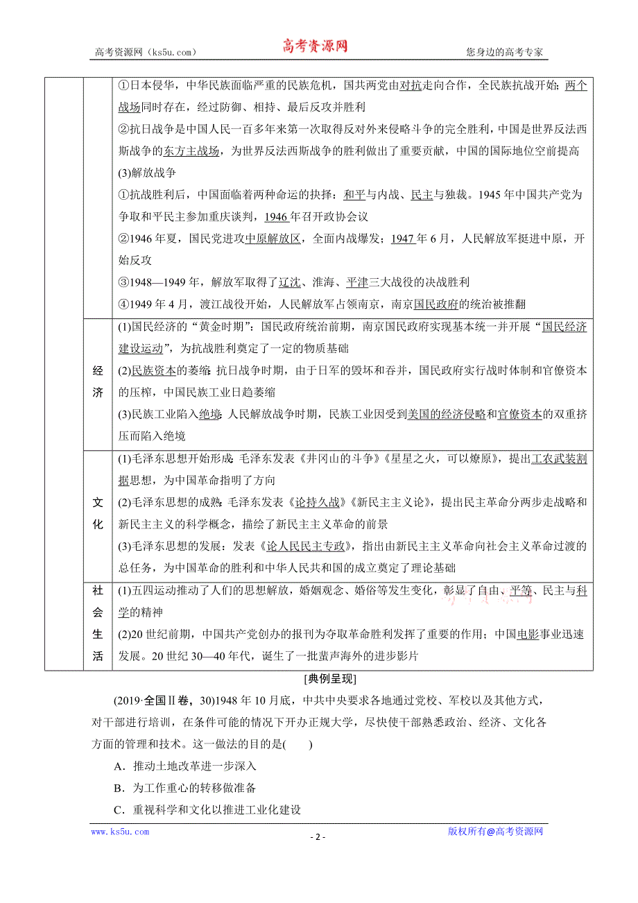 2020届高考历史二轮教师用书：第6讲　民国后期的中国（1927—1949年） WORD版含解析.doc_第2页