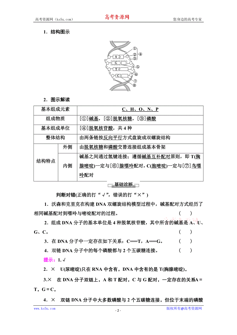 2020-2021学年人教版高中生物必修2学案：第3章 第2节　DNA分子的结构 WORD版含解析.doc_第2页