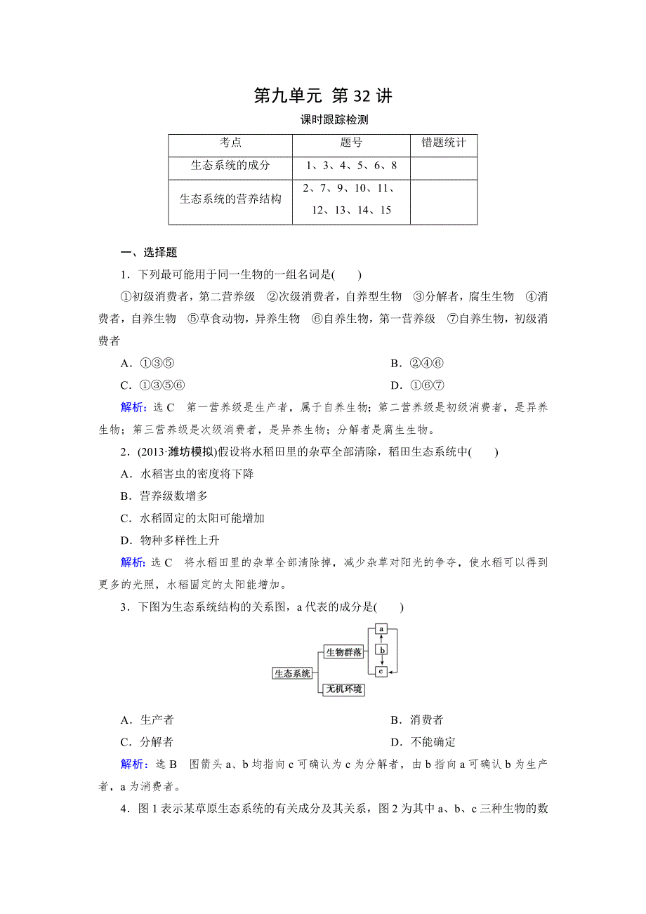 《优化指导》2015届高三人教版生物总复习 第32讲 生态系统的结构WORD版含解析.doc_第1页