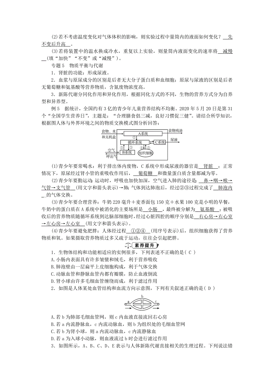 2022九年级科学上册 第4章 代谢与平衡本章本章回顾 （新版）浙教版.doc_第3页