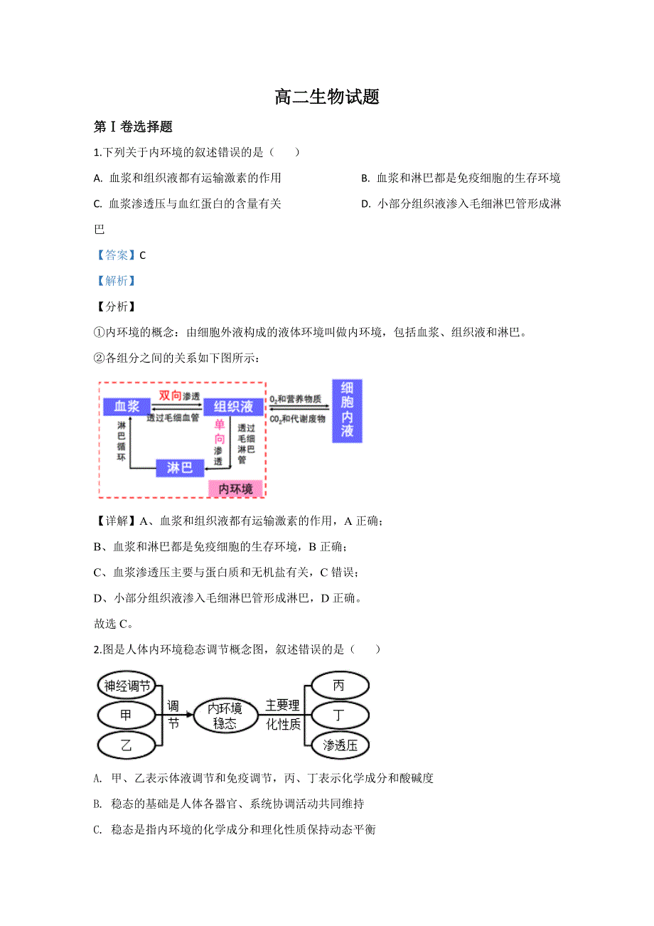 山东泰安肥城市2018-2019学年高二上学期期中考试生物试题 WORD版含解析.doc_第1页