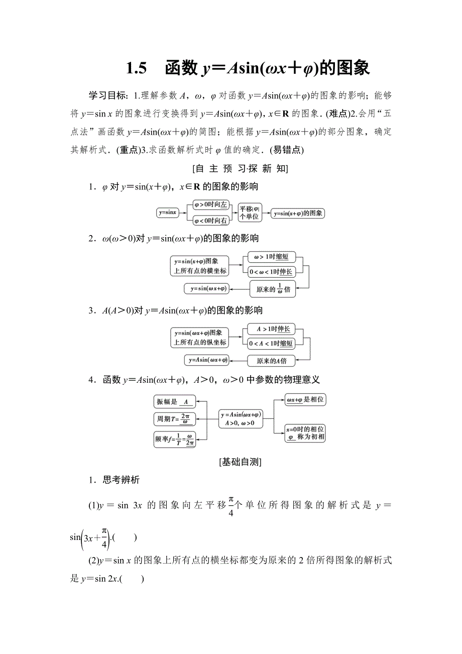 2018年秋新课堂高中数学人教A版必修四教师用书：第1章 1-5 函数Y＝ASIN（ΩX＋Φ）的图象 WORD版含答案.doc_第1页