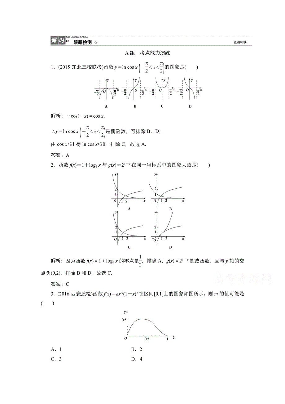 《优化探究》2017届高三数学人教版A版数学（理）高考一轮复习课时作业 第二章第七节函数的图象 WORD版含答案.doc_第1页