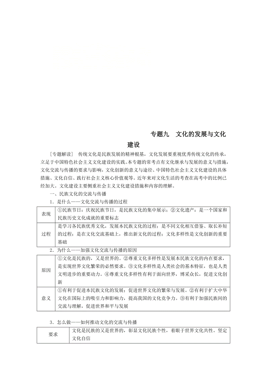 2020届高考政治（通用版）二轮复习专题培优：第一编专九文化的发展与文化建设作业 WORD版含答案.doc_第1页