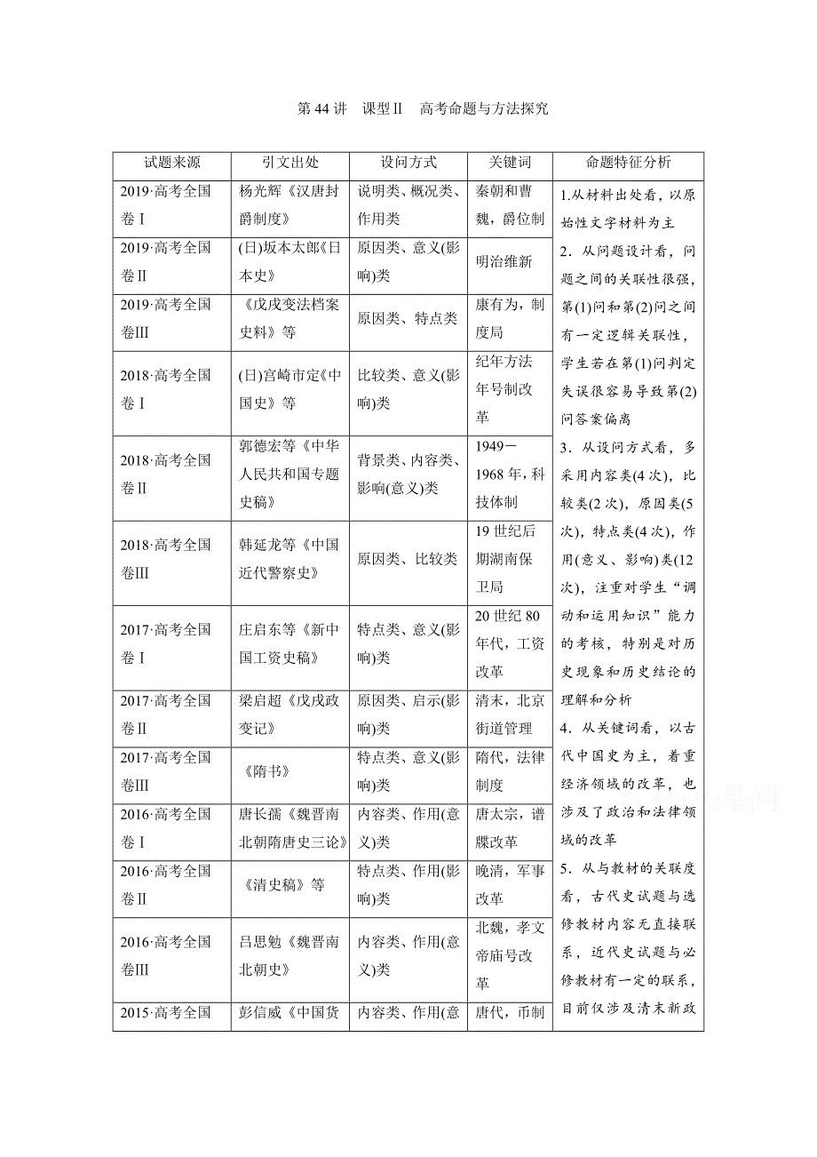 2021届新高考历史人民版一轮总复习讲义：专题十四 历史上重大改革回眸 第44讲　课型Ⅱ　高考命题与方法探究 WORD版含解析.doc_第1页