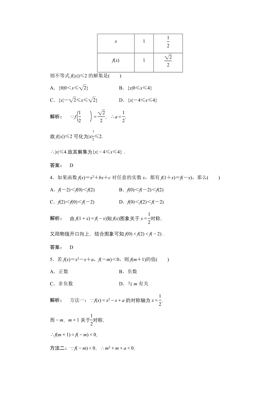 2012《金版新学案》高三一轮（北师大版）数学（理）：第2章 函数、导数及其应用第4课时　二次函数与简单的幂函数精品练习.doc_第2页