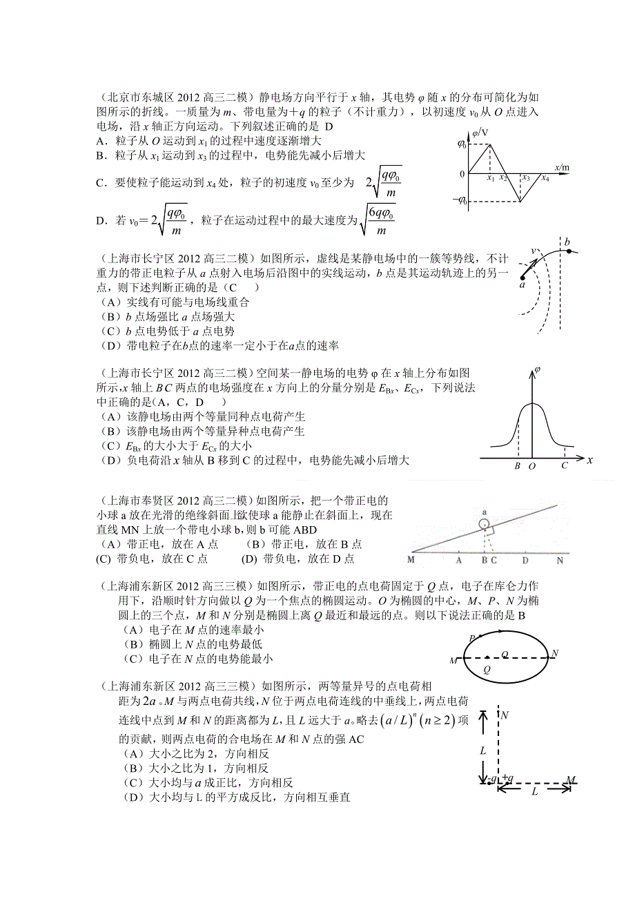 各地区2012届高三物理二模三模分类汇编：电场.doc_第1页